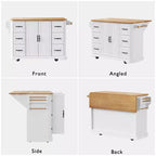 GDFStudio Agnes 56 Isola Cucina con Rotelle a Strisce Verticali Goffrate con Anta a Ribalta, Presa Elettrica e 6 Cassetti
