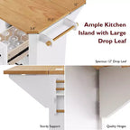 GDFStudio Agnes 56 Isola Cucina con Rotelle a Strisce Verticali Goffrate con Anta a Ribalta, Presa Elettrica e 6 Cassetti