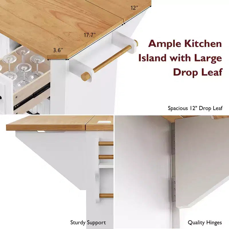 GDFStudio Agnes 56 Isola Cucina con Rotelle a Strisce Verticali Goffrate con Anta a Ribalta, Presa Elettrica e 6 Cassetti