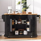 GDFStudio Agnes 56 Isola Cucina con Rotelle a Strisce Verticali Goffrate con Anta a Ribalta, Presa Elettrica e 6 Cassetti