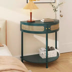 Okak Modern Unique Half Moon Console Table with Sliding Rattan Door,Natural Side Table End Table for Bedroom,Living Room