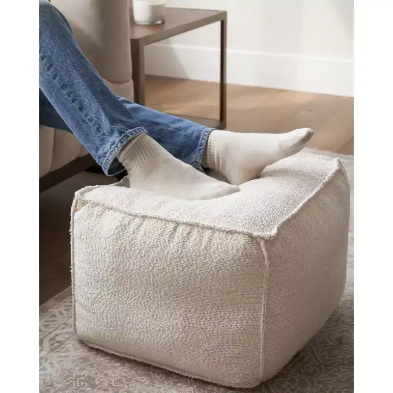 ZICOTO Boucle Pouf Ottoman & Foot Rest  Lightweight Round Foam-Filled Foot Stool for Modern Living Room Decor