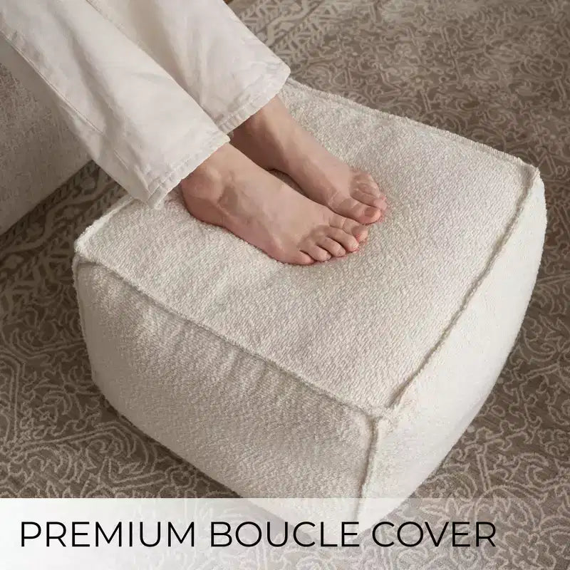 ZICOTO Pouf Ottomano e Poggiapiedi in Bouclé, Sgabello Leggero Rotondo Imbottito in Schiuma per Arredo Moderno del Soggiorno