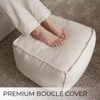 ZICOTO Pouf Ottomano e Poggiapiedi in Bouclé, Sgabello Leggero Rotondo Imbottito in Schiuma per Arredo Moderno del Soggiorno