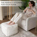 ZICOTO Pouf Ottomano e Poggiapiedi in Bouclé, Sgabello Leggero Rotondo Imbottito in Schiuma per Arredo Moderno del Soggiorno