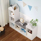 Libreria per bambini, Scaffale per bambini con 6 scomparti, Organizzatore per giocattoli, Cuscino per seduta, Panca contenitore in legno per camera da letto, soggiorno, ufficio
