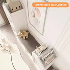 Libreria per bambini, Scaffale per bambini con 6 scomparti, Organizzatore per giocattoli, Cuscino per seduta, Panca contenitore in legno per camera da letto, soggiorno, ufficio