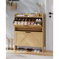 Shoe Storage Cabinet with 2 Flip Drawers, Entryway Slim Shoe Rack, Freestanding Hidden Shoe Organizer Cabinet with Metal Legs