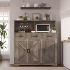 Credenza da masseria con porta microonde, armadietto contenitore con cassetti e ripiani, mobile bar con vetrina