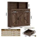 Credenza da masseria con porta microonde, armadietto contenitore con cassetti e ripiani, mobile bar con vetrina