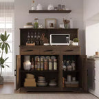 Credenza da masseria con porta microonde, armadietto contenitore con cassetti e ripiani, mobile bar con vetrina