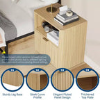 Comodino set da 1, comodino scanalato con cassetto e vano portaoggetti, tavolino laterale moderno di metà secolo, comodino in legno per camera da letto, divano, ufficio, rovere