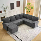 Karl Home | Divano Componibile a U in Velluto Imbottito con Funzione Letto, Divano Angolare