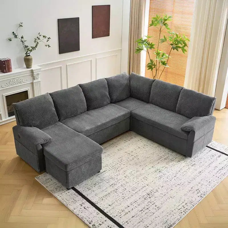 Karl Home | Divano Componibile a U in Velluto Imbottito con Funzione Letto, Divano Angolare