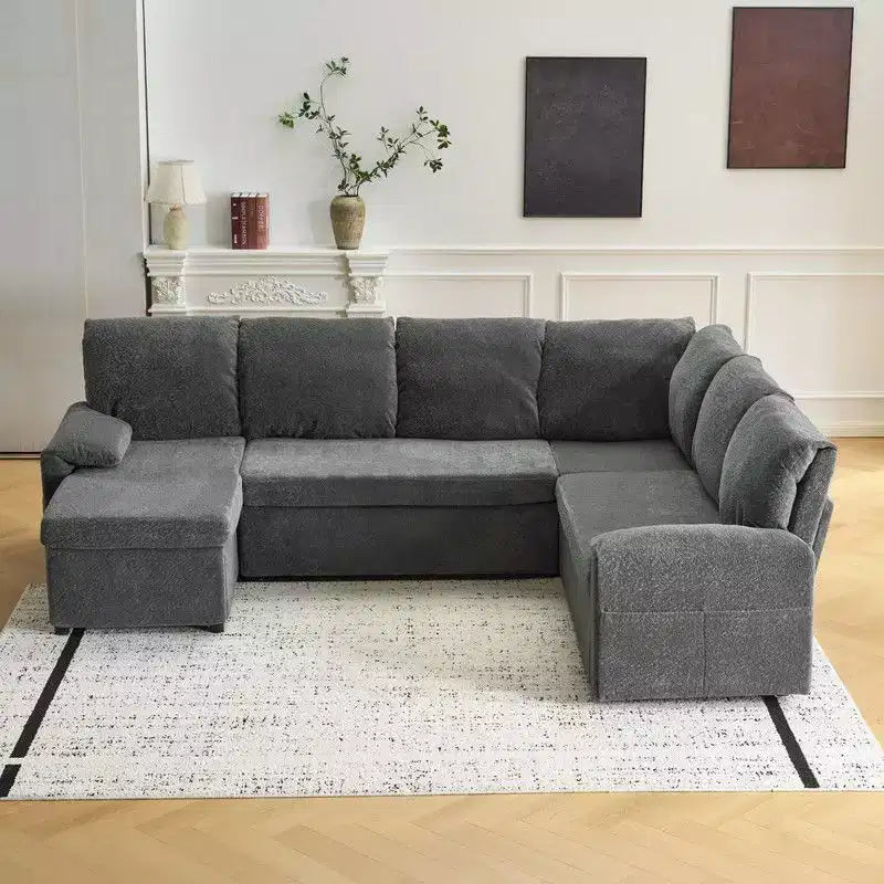 Karl Home | Divano Componibile a U in Velluto Imbottito con Funzione Letto, Divano Angolare