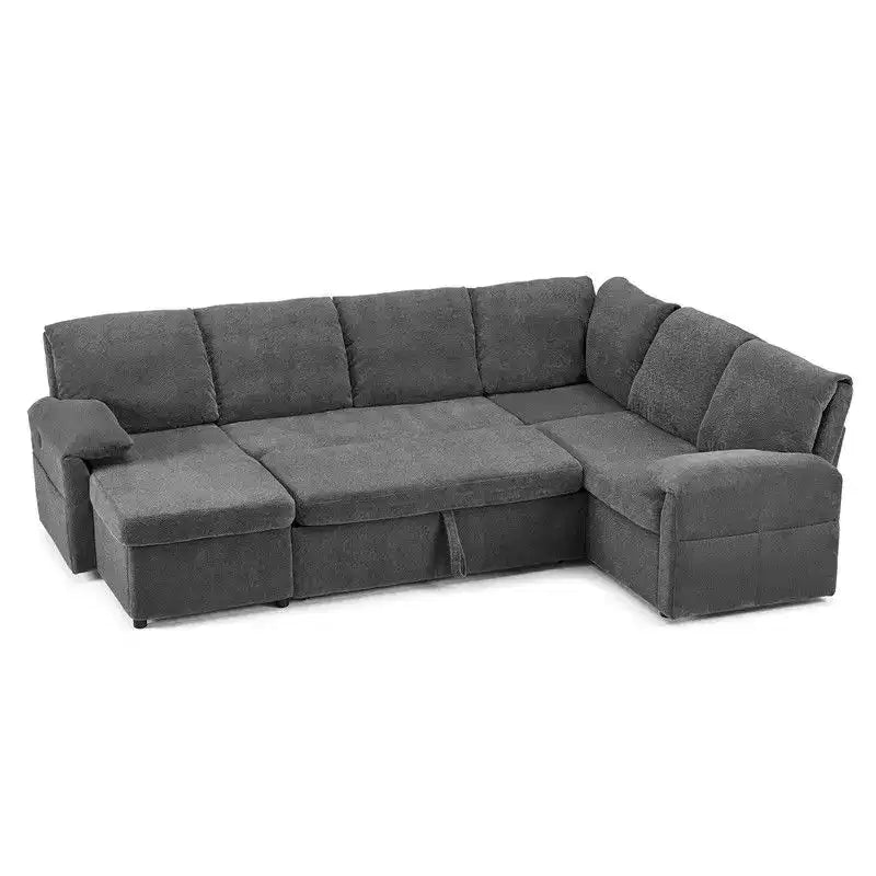 Karl Home | Divano Componibile a U in Velluto Imbottito con Funzione Letto, Divano Angolare