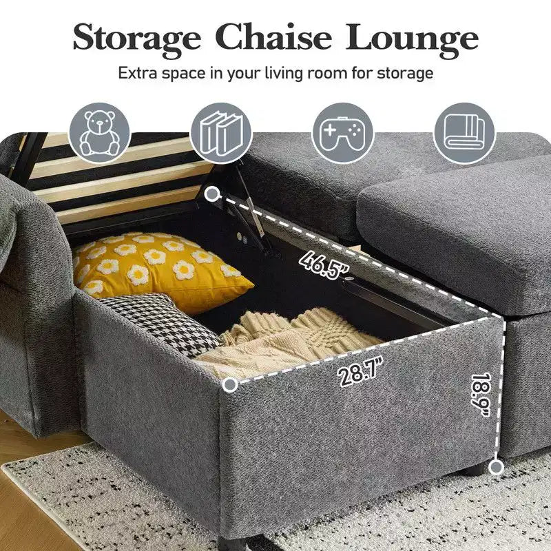 Karl Home | Divano Componibile a U in Velluto Imbottito con Funzione Letto, Divano Angolare