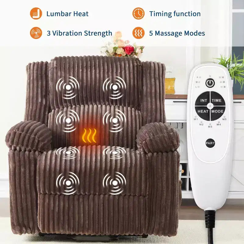 Poltrona Reclinabile Power Lift - Funzione Calore e Massaggio, Poltrona Reclinabile Elettrica con Funzione Alzapersona e Posizioni Regolabili, Rivestimento in Morbido Tessuto di Poliestere e Imbottitura in Spugna Integrale