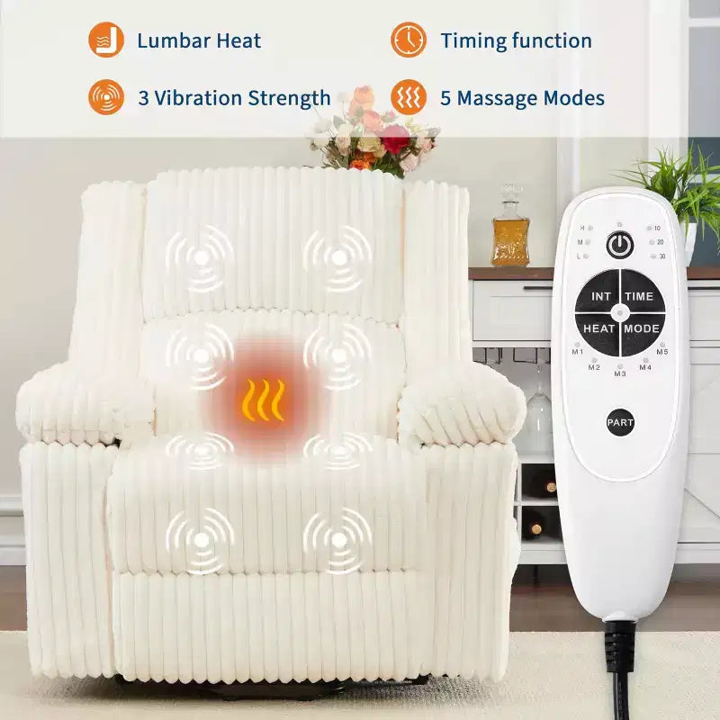 Poltrona Reclinabile Power Lift - Funzione Calore e Massaggio, Poltrona Reclinabile Elettrica con Funzione Alzapersona e Posizioni Regolabili, Rivestimento in Morbido Tessuto di Poliestere e Imbottitura in Spugna Integrale