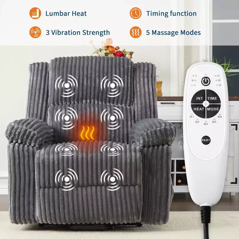 Poltrona Reclinabile Power Lift - Funzione Calore e Massaggio, Poltrona Reclinabile Elettrica con Funzione Alzapersona e Posizioni Regolabili, Rivestimento in Morbido Tessuto di Poliestere e Imbottitura in Spugna Integrale