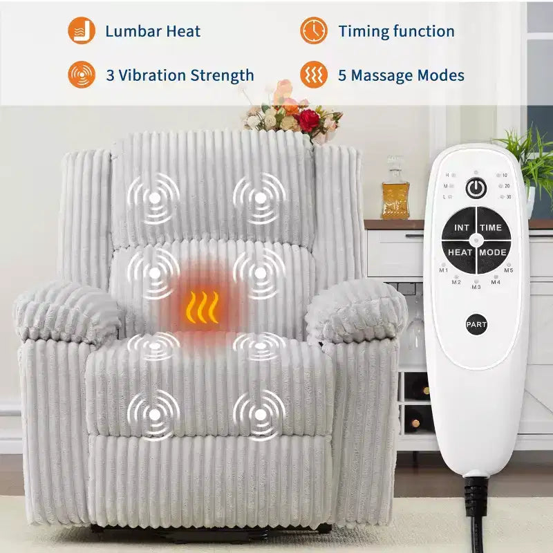 Poltrona Reclinabile Power Lift - Funzione Calore e Massaggio, Poltrona Reclinabile Elettrica con Funzione Alzapersona e Posizioni Regolabili, Rivestimento in Morbido Tessuto di Poliestere e Imbottitura in Spugna Integrale