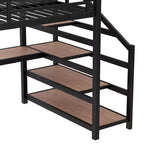 Bellemave Letto a soppalco matrimoniale in metallo con scrivania, scale contenitore, luci LED, porte USB, nessuna rete a molle necessaria e silenzioso, nero