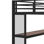 Bellemave Letto a soppalco matrimoniale in metallo con scrivania, scale contenitore, luci LED, porte USB, nessuna rete a molle necessaria e silenzioso, nero