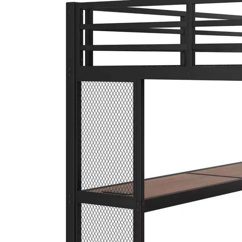 Bellemave Letto a soppalco matrimoniale in metallo con scrivania, scale contenitore, luci LED, porte USB, nessuna rete a molle necessaria e silenzioso, nero