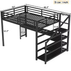 Bellemave Letto a soppalco matrimoniale in metallo con scrivania, scale contenitore, luci LED, porte USB, nessuna rete a molle necessaria e silenzioso, nero