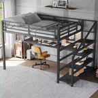 Bellemave Letto a soppalco matrimoniale in metallo con scrivania, scale contenitore, luci LED, porte USB, nessuna rete a molle necessaria e silenzioso, nero