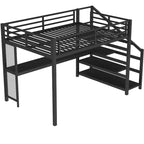 Bellemave Letto a soppalco matrimoniale in metallo con scrivania, scale contenitore, luci LED, porte USB, nessuna rete a molle necessaria e silenzioso, nero