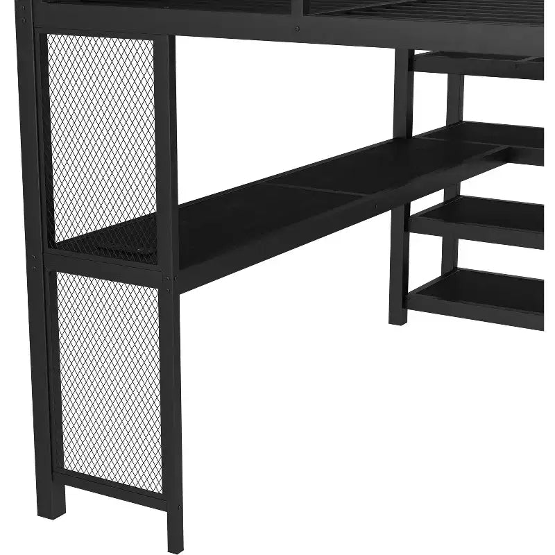 Bellemave Letto a soppalco matrimoniale in metallo con scrivania, scale contenitore, luci LED, porte USB, nessuna rete a molle necessaria e silenzioso, nero
