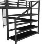 Bellemave Letto a soppalco matrimoniale in metallo con scrivania, scale contenitore, luci LED, porte USB, nessuna rete a molle necessaria e silenzioso, nero