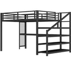 Bellemave Letto a soppalco matrimoniale in metallo con scrivania, scale contenitore, luci LED, porte USB, nessuna rete a molle necessaria e silenzioso, nero