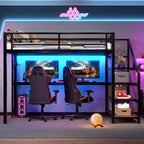 Bellemave Letto a soppalco matrimoniale in metallo con scrivania, scale contenitore, luci LED, porte USB, nessuna rete a molle necessaria e silenzioso, nero