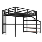 Bellemave Letto a soppalco matrimoniale in metallo con scrivania, scale contenitore, luci LED, porte USB, nessuna rete a molle necessaria e silenzioso, nero