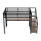 Bellemave Letto a soppalco matrimoniale in metallo con scrivania, scale contenitore, luci LED, porte USB, nessuna rete a molle necessaria e silenzioso, nero