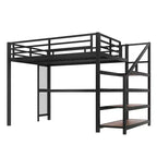 Bellemave Letto a soppalco matrimoniale in metallo con scrivania, scale contenitore, luci LED, porte USB, nessuna rete a molle necessaria e silenzioso, nero