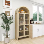 Dispensa da cucina alta ad arco, mobile contenitore da cucina moderno in legno stile rustico, vetrina ad arco con ripiani regolabili per cucina naturale