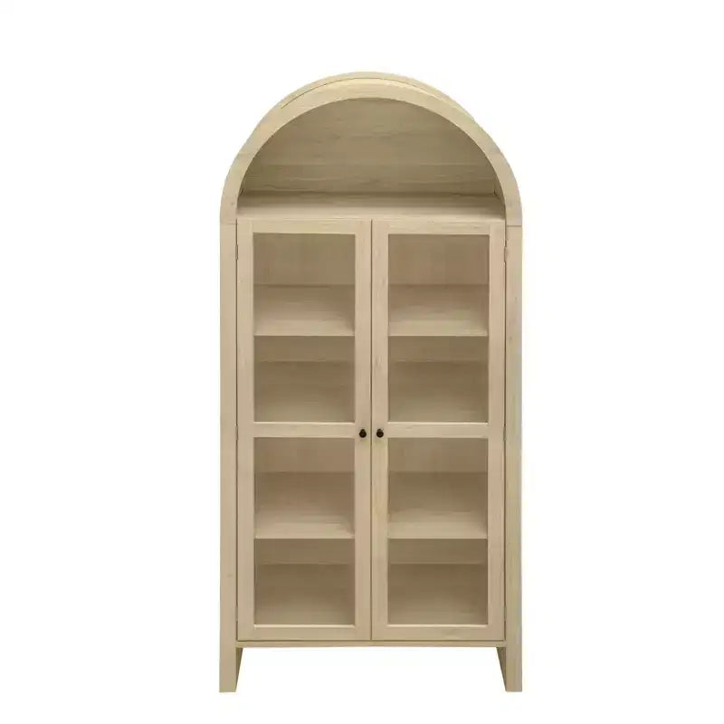 Dispensa da cucina alta ad arco, mobile contenitore da cucina moderno in legno stile rustico, vetrina ad arco con ripiani regolabili per cucina naturale