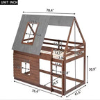 Luxystar Letto a castello in legno a forma di casetta con tetto, 2 finestre e scaletta, quercia e grigio, dimensioni twin