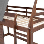 Luxystar Letto a castello in legno a forma di casetta con tetto, 2 finestre e scaletta, quercia e grigio, dimensioni twin