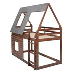Luxystar Letto a castello in legno a forma di casetta con tetto, 2 finestre e scaletta, quercia e grigio, dimensioni twin