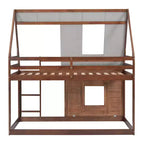 Luxystar Letto a castello in legno a forma di casetta con tetto, 2 finestre e scaletta, quercia e grigio, dimensioni twin