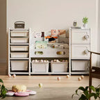 Kids Toy Storage Organizer 8 storage cabinet Removable Toy Bins, 4-Tier Book organizers Storage and 2 cabinet storage, Kids Bookshelf and Toy Storage