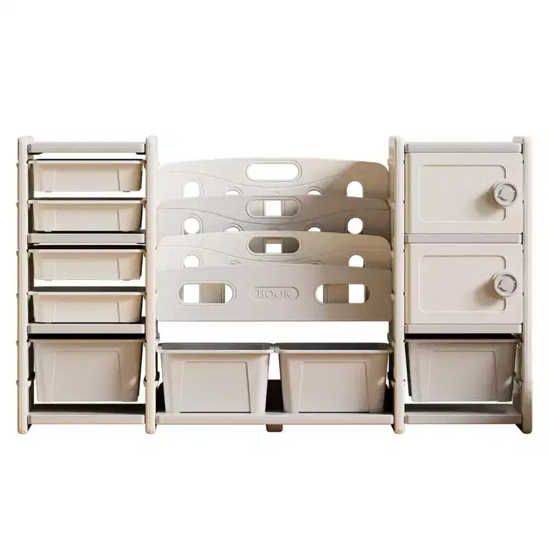 Organizzatore per Giocattoli per Bambini con 8 Scomparti, Cesti Giocattoli Rimovibili, 4 Ripiani per Libri e 2 Armadietti, Libreria e Contenitore Giocattoli per Bambini