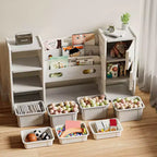Organizzatore per Giocattoli per Bambini con 8 Scomparti, Cesti Giocattoli Rimovibili, 4 Ripiani per Libri e 2 Armadietti, Libreria e Contenitore Giocattoli per Bambini