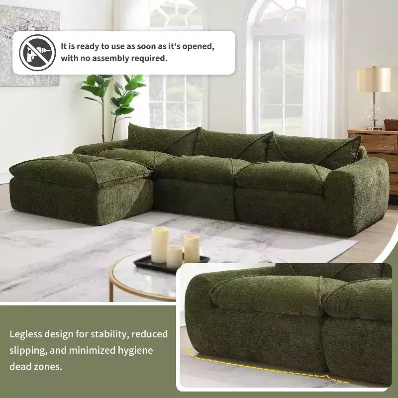 GDFStudio Milo Divano Modulare Moderno 116 in ciniglia Completamente Compresso con Schiuma ad Alta Densità e Ottomana