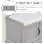 Panca Contenitore con 2 Cassetti e 2 Armadietti, Panca Scarpiera Retrò con Cuscino Rimovibile, Panca Contenitore Multifunzionale per Ingresso, Corridoio