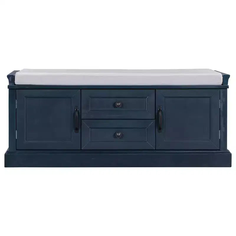 Panca Contenitore con 2 Cassetti e 2 Armadietti, Panca Scarpiera Retrò con Cuscino Rimovibile, Panca Contenitore Multifunzionale per Ingresso, Corridoio